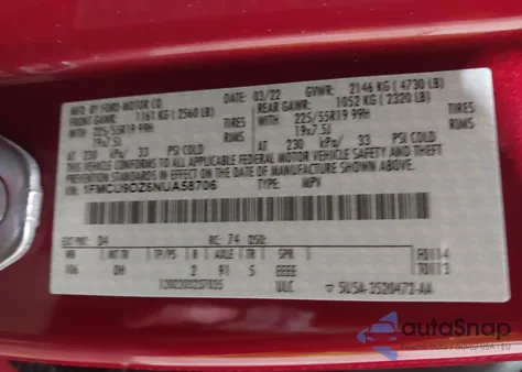 2022 Ford Escape Titanium Hybrid from USA, damaged, VIN 1FMCU9DZ6NUA58706